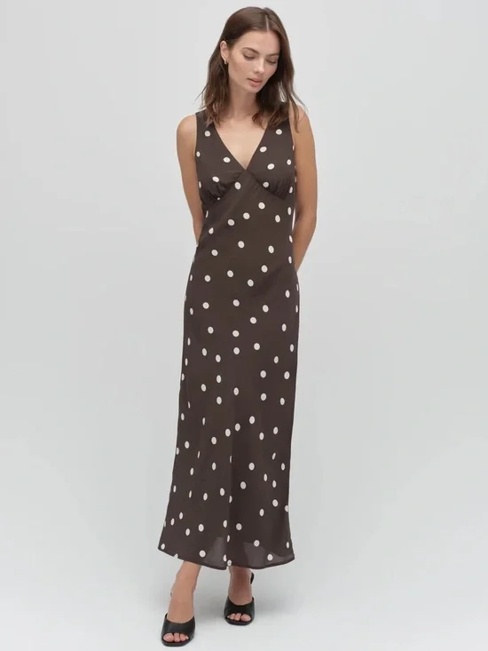 Favorite Daughter-The Anyday Anytime Dress in Espresso Polka Dot - Picture 1 of 8